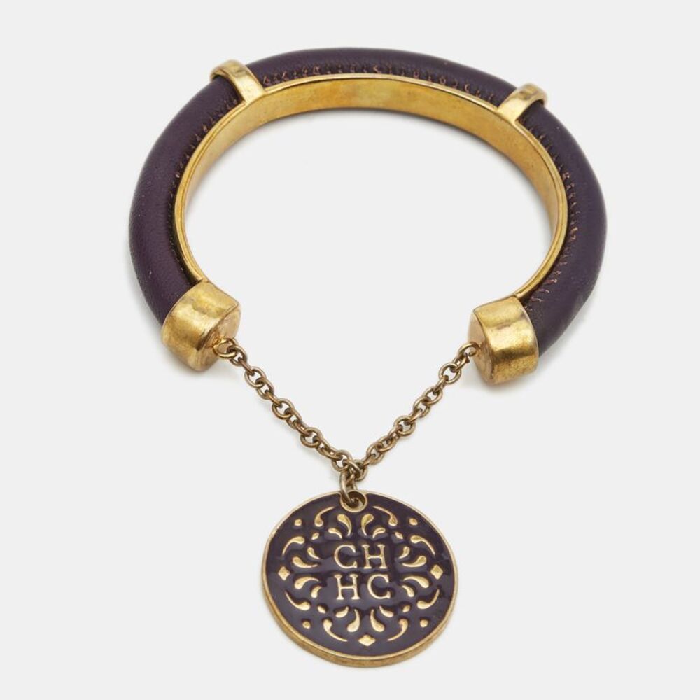 Carolina Herrera Ch Leather Gold Tone Bracelet